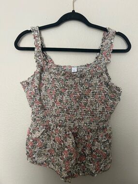 Old Navy Floral Smocked Top in Cream, Coral, and Green Womens Size Large